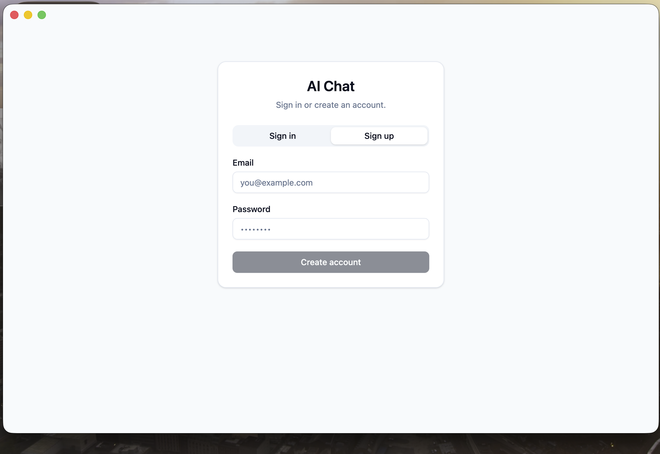 AI Chat sign-in and create-account screen